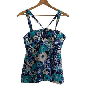 Nanette Lepore Silk Sleeveless Blue Floral Tank